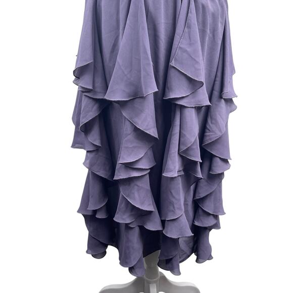 VTG 70s Purple Ruffled Midi Party Dress Sz 6 Tiered Flutter Chiffon Coquette USA - Picture 3 of 8